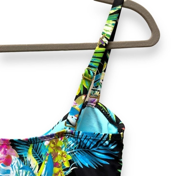 Island Escape Black Multi Color Tahiti Floral Bandini Tankini Top Size 8 - Picture 6 of 12